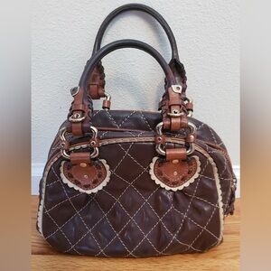 Authentic Juicy Couture Full Brown Leather Quilted Handbag with Brass Buckles